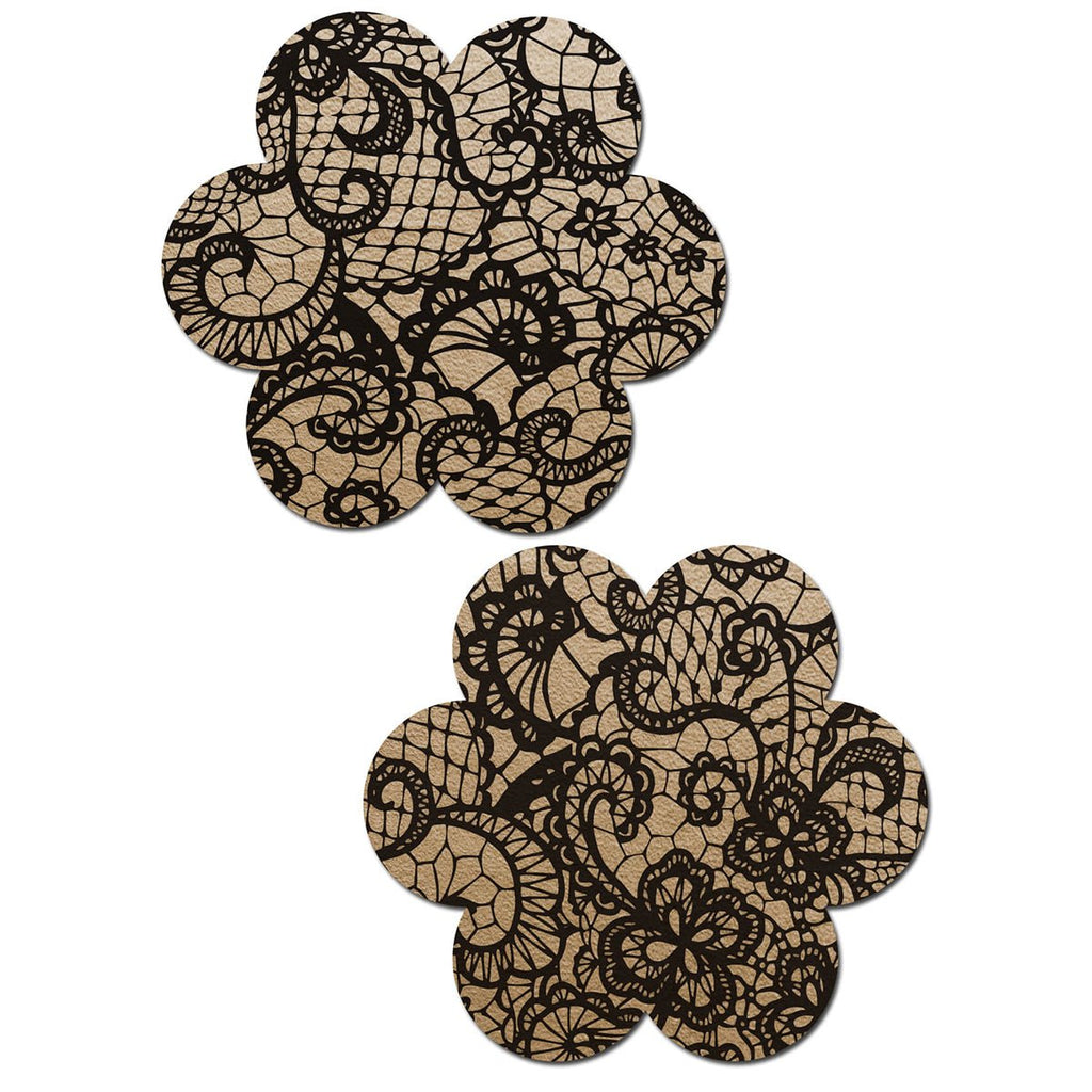 Pastease Lace Flower Pasties Beige/Black - TruLuv Novelties