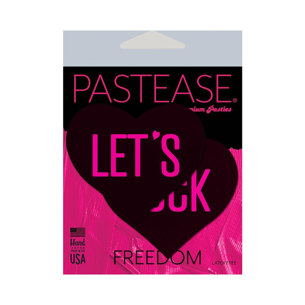 Pastease Love: Let's Fuck Black Heart on Neon Pink Base Nipple Pasties - TruLuv Novelties