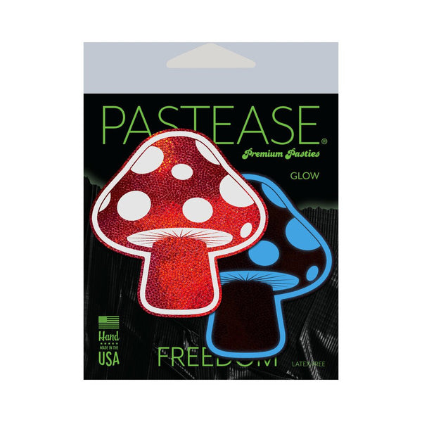 Pastease Mushroom: Shiny Red & White Glow - in - the - Dark Shroom Nipple Pasties - TruLuv Novelties
