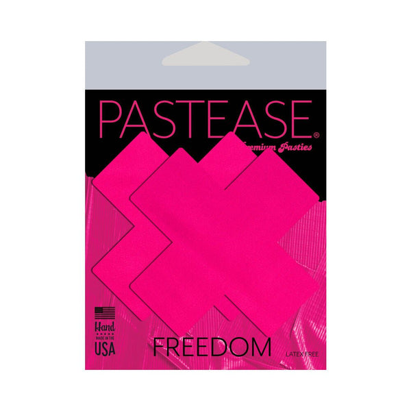 Pastease Plus X: Neon Pink Day-Glow Lycra Cross Nipple Pasties - TruLuv Novelties