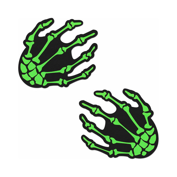 Pastease Zombie Neon Green/UV Reactive Boney Hands Nipple Pasties - TruLuv Novelties