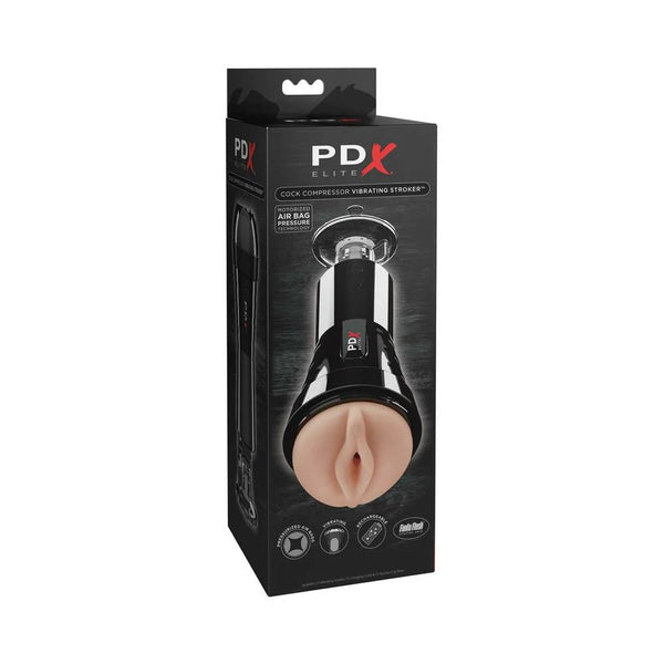 PDX Elite Cock Compressor Rechargeable Vibrating Stroker With Hands - Free Suction Cup Beige/Black - TruLuv Novelties