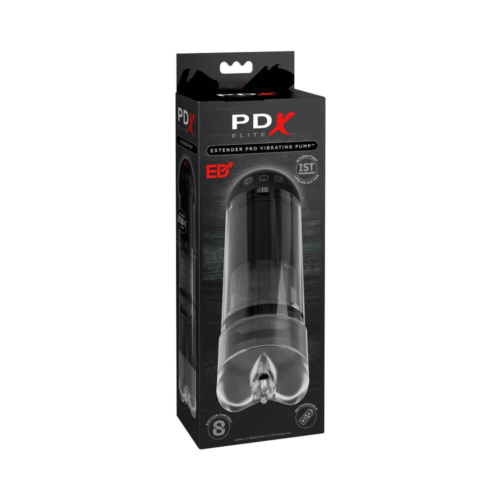 PDX Elite Extender Pro Rechargeable Vibrating Penis Pump Clear/Black - TruLuv Novelties