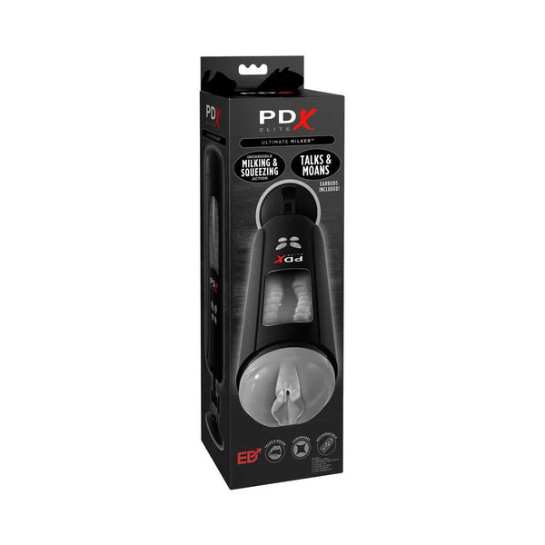 PDX Elite Ultimate Milker Gyrating Suction Stroker With Audio and Suction Cup Clear/Black - TruLuv Novelties