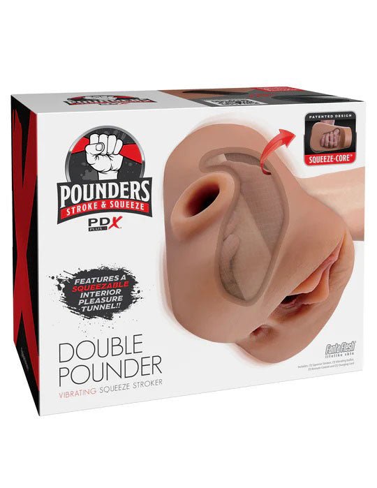 Pdx Plus Double Pounder Vibrating Squeeze Stroker - Brown - TruLuv Novelties