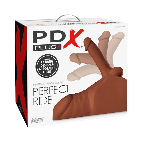 PDX Plus Perfect Ride Anal Masturbator With 6 in. Posable Dildo Brown - TruLuv Novelties