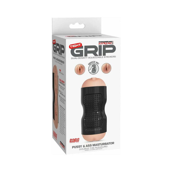 PDX Tight Grip Pussy & Ass Dual Density Squeezable Masturbator Beige/Black - TruLuv Novelties