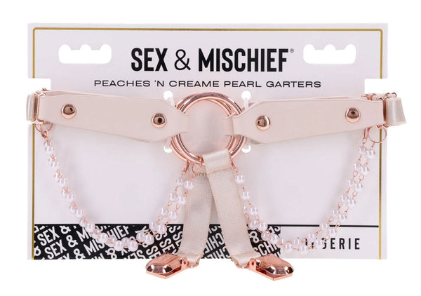 Peaches &039;N Creame Pearl Garters - Peach - TruLuv Novelties