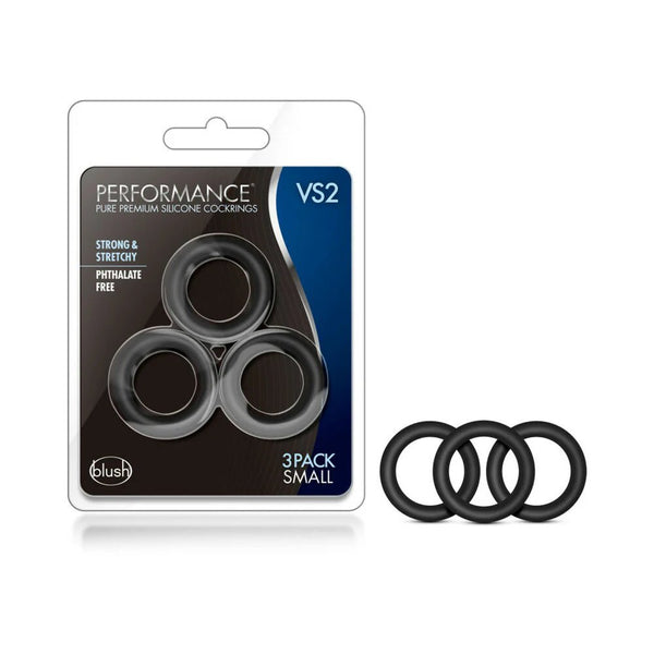 Performance VS2 Pure Premium Silicone Cockrings 3 - Pack Small Black - TruLuv Novelties