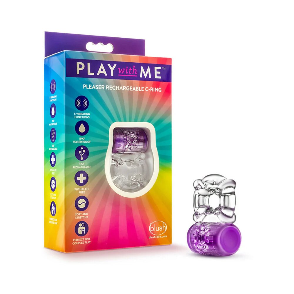 Play with Me Pleaser Rechargeable Vibrating C - Ring Purple - TruLuv Novelties