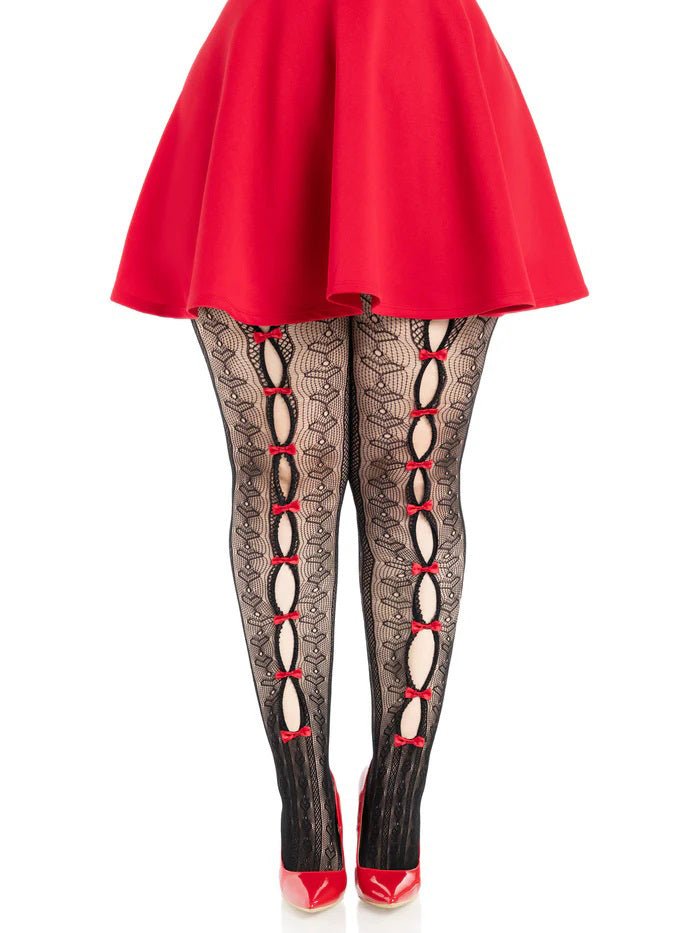 Plus Sweetheart Striped Tights - Os - Black/red