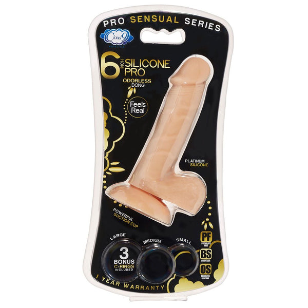 Pro Sensual Premium Silicone 6 Inch Dong With 3 Cockrings - Flesh - TruLuv Novelties