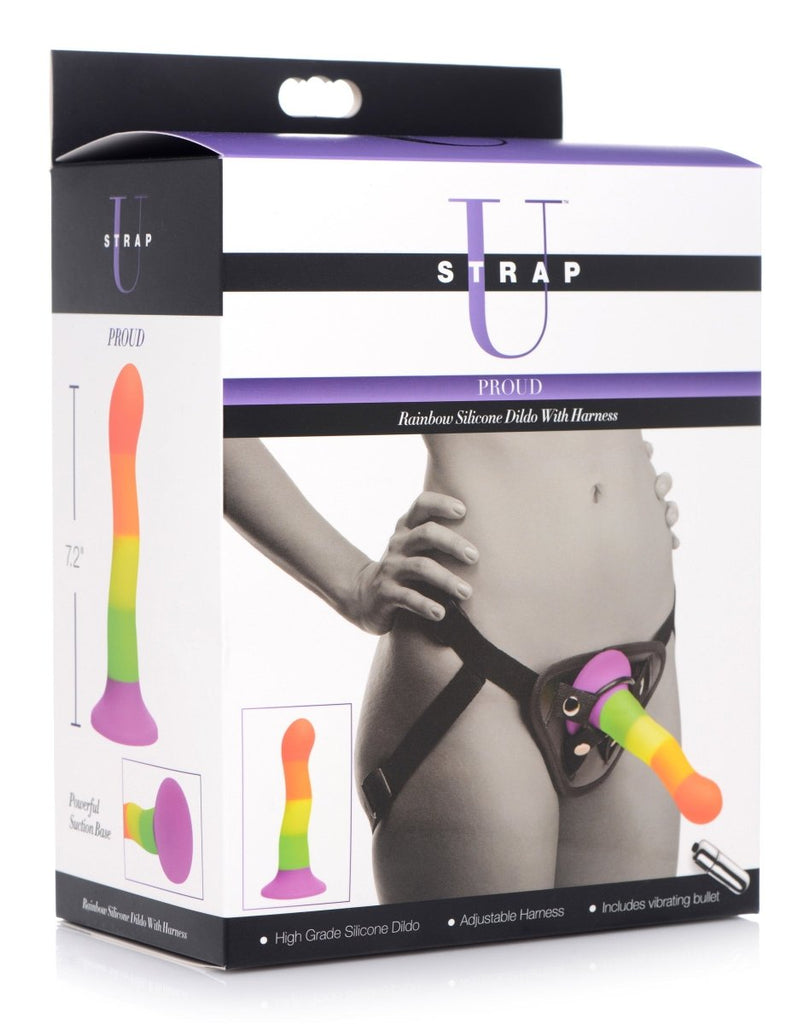 Proud Rainbow Silicone Dildo With Harness - TruLuv Novelties