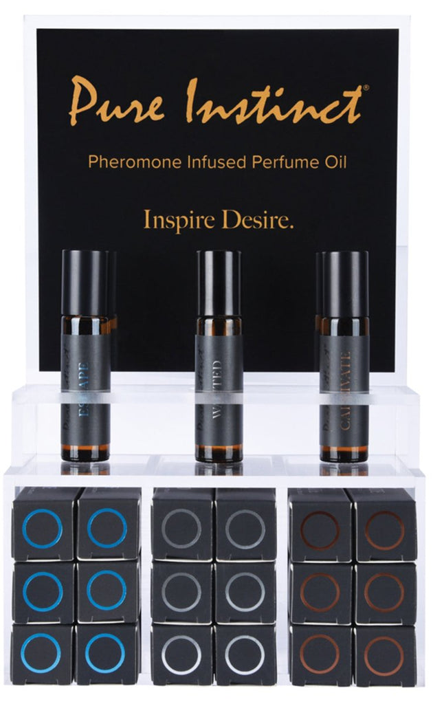 Pure Instinct Pheromone Infused Perfume Oil Men Acrylic Cube Display with Testers (22 Pcs) - TruLuv Novelties