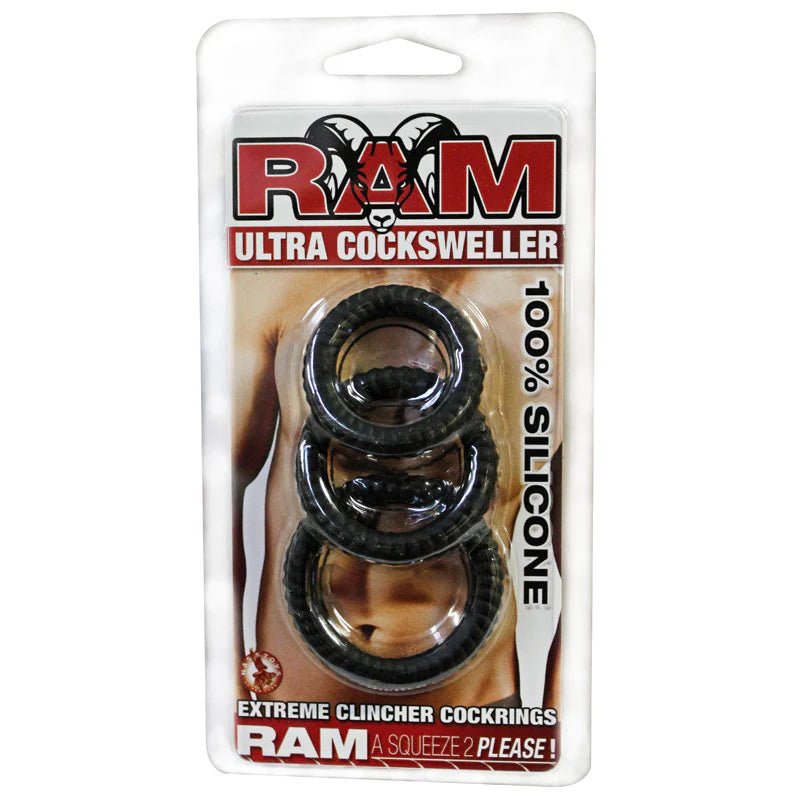 Ram Ultra Silicone Cocksweller 3 Cock Rings (Black) - TruLuv Novelties