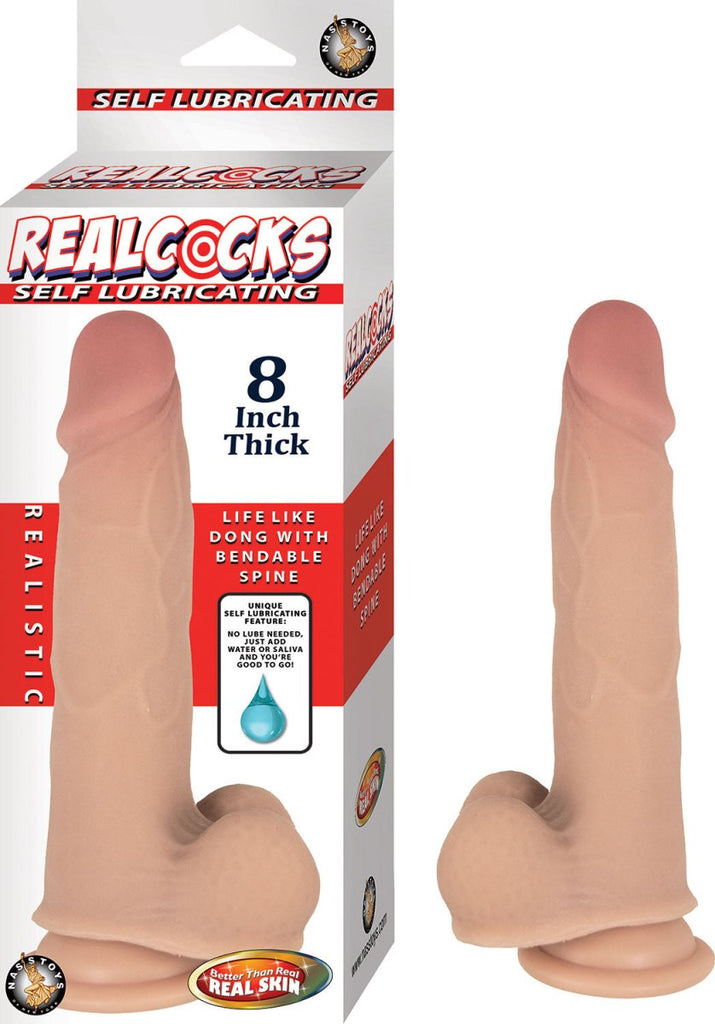 Realcocks Self Lubricating 8 Inch Thick - White - TruLuv Novelties