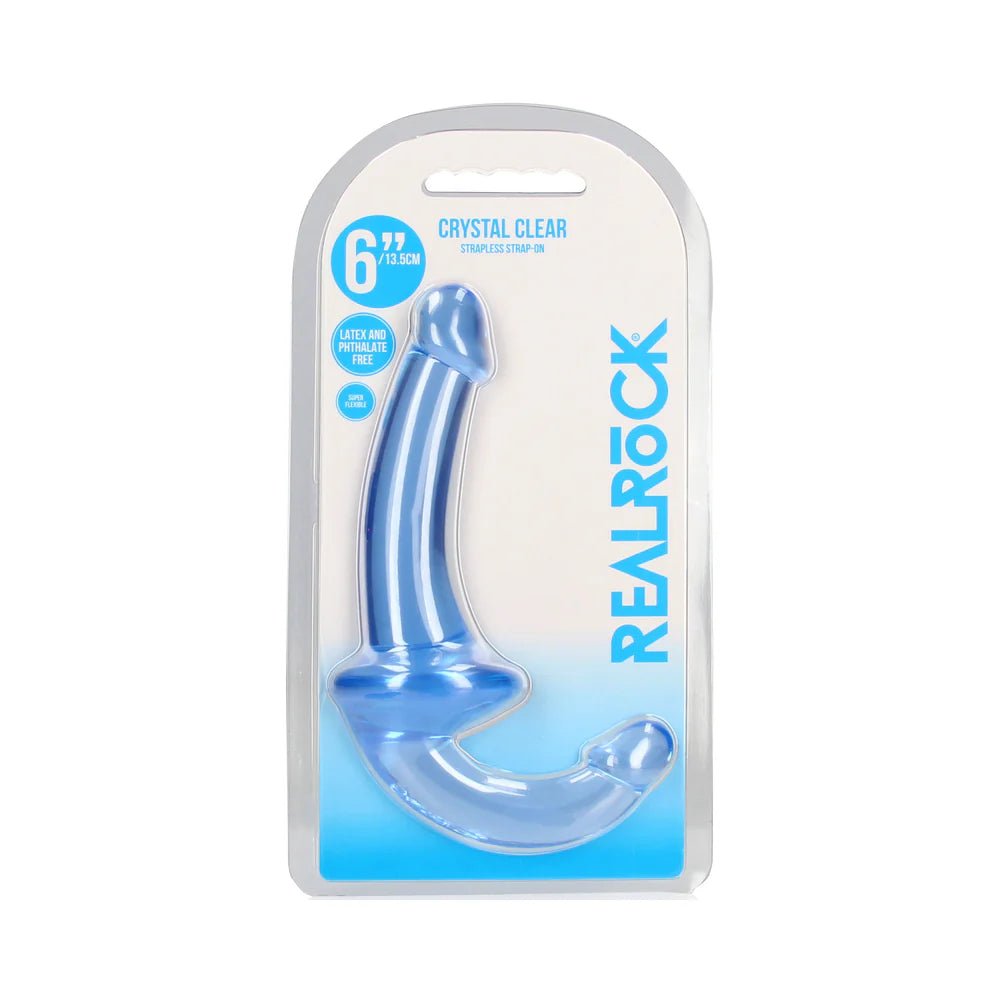 RealRock Crystal Clear 6 in. Strapless Strap - On Dildo Blue - TruLuv Novelties