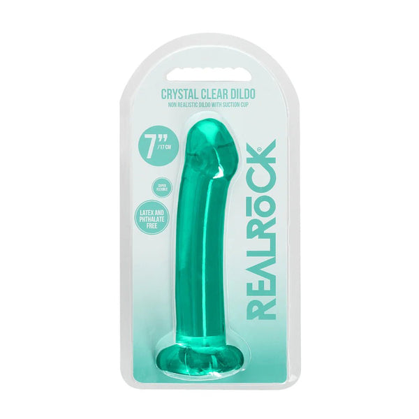 RealRock Crystal Clear Non - Realistic 7 in. Dildo With Suction Cup Turquoise - TruLuv Novelties