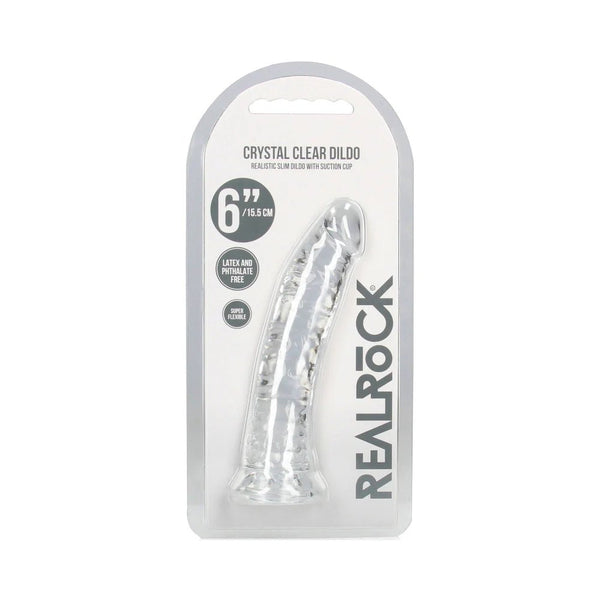 RealRock Crystal Clear Slim 6 in. Dildo Clear - TruLuv Novelties
