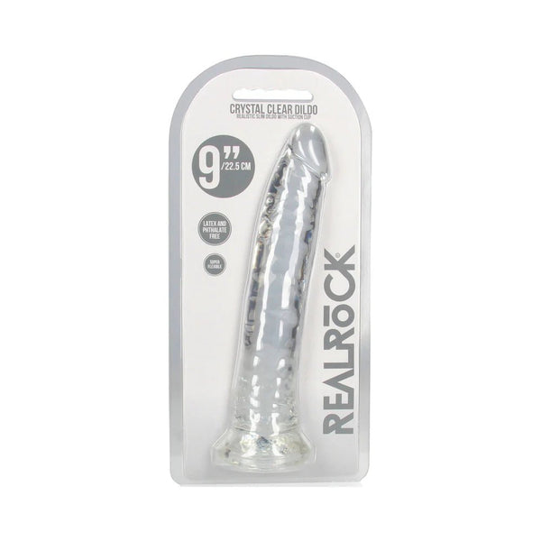 RealRock Crystal Clear Slim 9 in. Dildo Clear - TruLuv Novelties