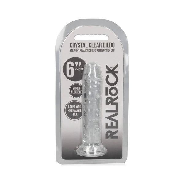 RealRock Crystal Clear Straight 6 in. Dildo Without Balls Clear - TruLuv Novelties