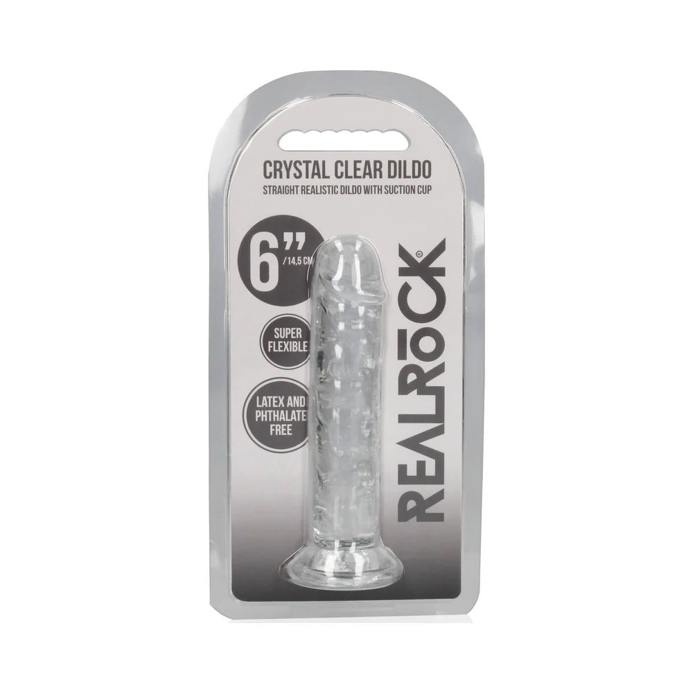 RealRock Crystal Clear Straight 6 in. Dildo Without Balls Clear - TruLuv Novelties