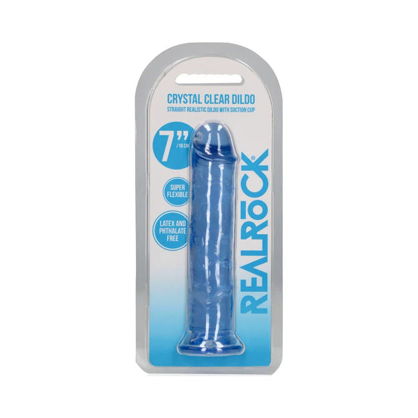 RealRock Crystal Clear Straight 7 in. Dildo Without Balls Blue - TruLuv Novelties