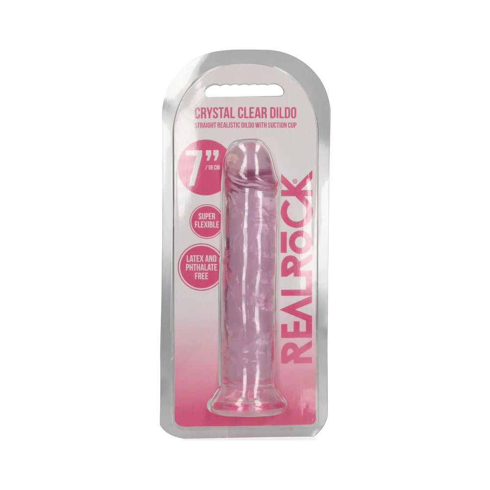 RealRock Crystal Clear Straight 7 in. Dildo Without Balls Pink - TruLuv Novelties