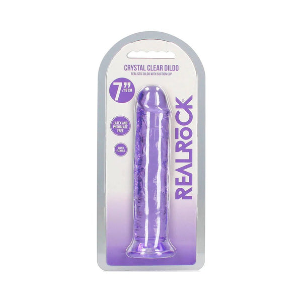 RealRock Crystal Clear Straight 7 in. Dildo Without Balls Purple - TruLuv Novelties