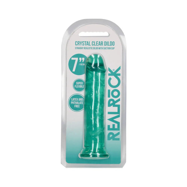 RealRock Crystal Clear Straight 7 in. Dildo Without Balls Turquoise - TruLuv Novelties