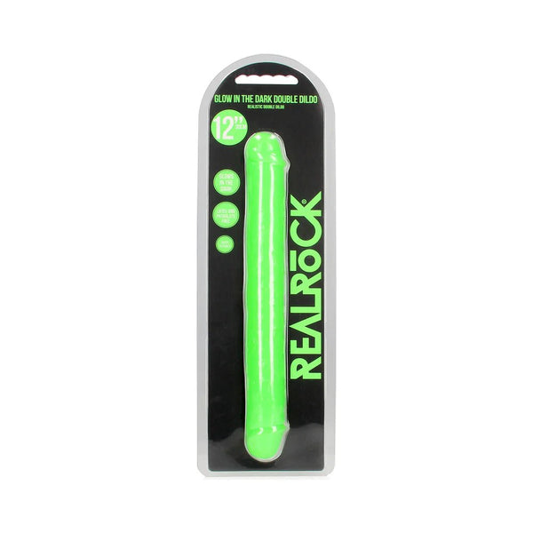 RealRock Glow in the Dark Double Dong 12 in. Dual - Ended Dildo Neon Green - TruLuv Novelties