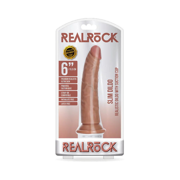 RealRock Realistic 6 in. Slim Dildo With Suction Cup Tan - TruLuv Novelties