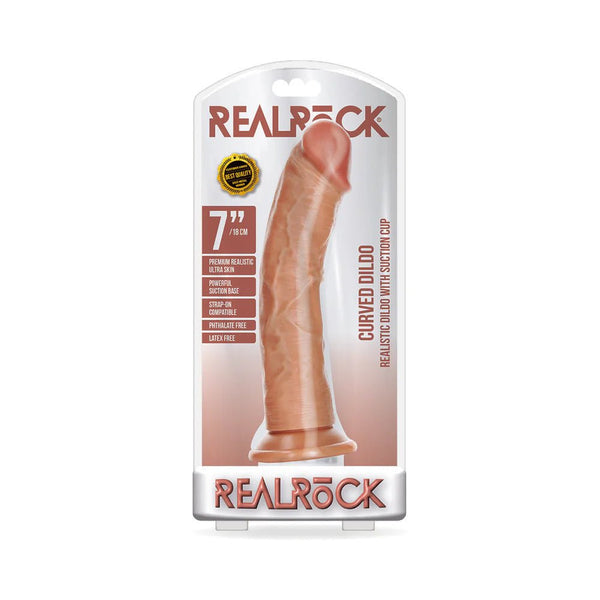 RealRock Realistic 7 in. Curved Dildo With Suction Cup Tan - TruLuv Novelties