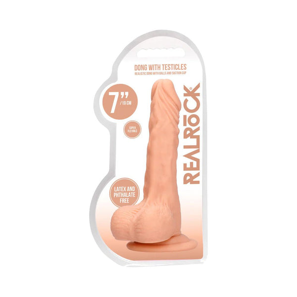 RealRock Realistic 7 in. Dildo With Balls and Suction Cup Beige - TruLuv Novelties