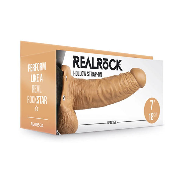 RealRock Realistic 7 in. Hollow Strap - On With Balls Tan - TruLuv Novelties