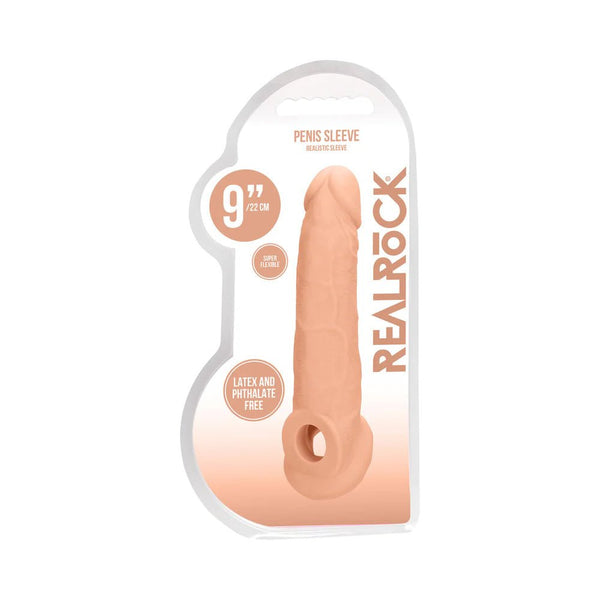 RealRock Realistic 9 in. Penis Sleeve Extender Sling Beige - TruLuv Novelties