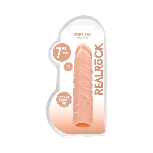 RealRock Realistic Veiny 7 in. Penis Sleeve Extender Beige - TruLuv Novelties