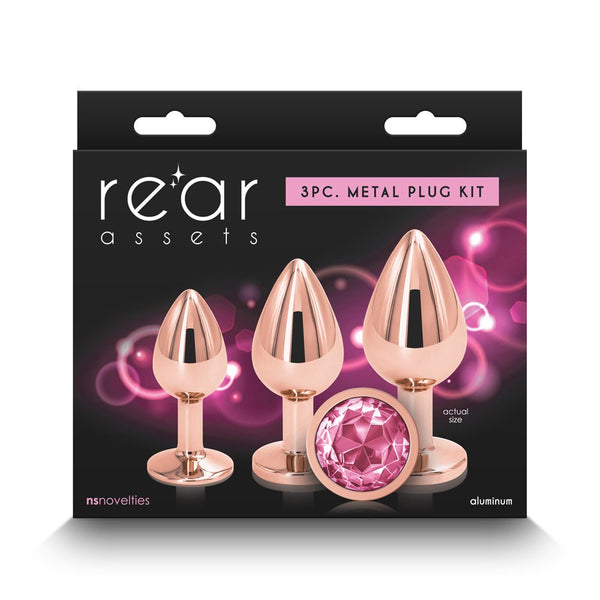 Rear Assets 3 - Piece Metal Plug Kit Rose Gold/Pink - TruLuv Novelties