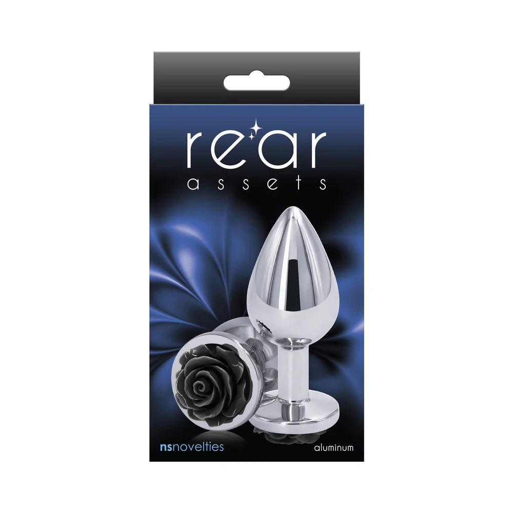 Rear Assets Rose Anal Plug Medium Black - TruLuv Novelties