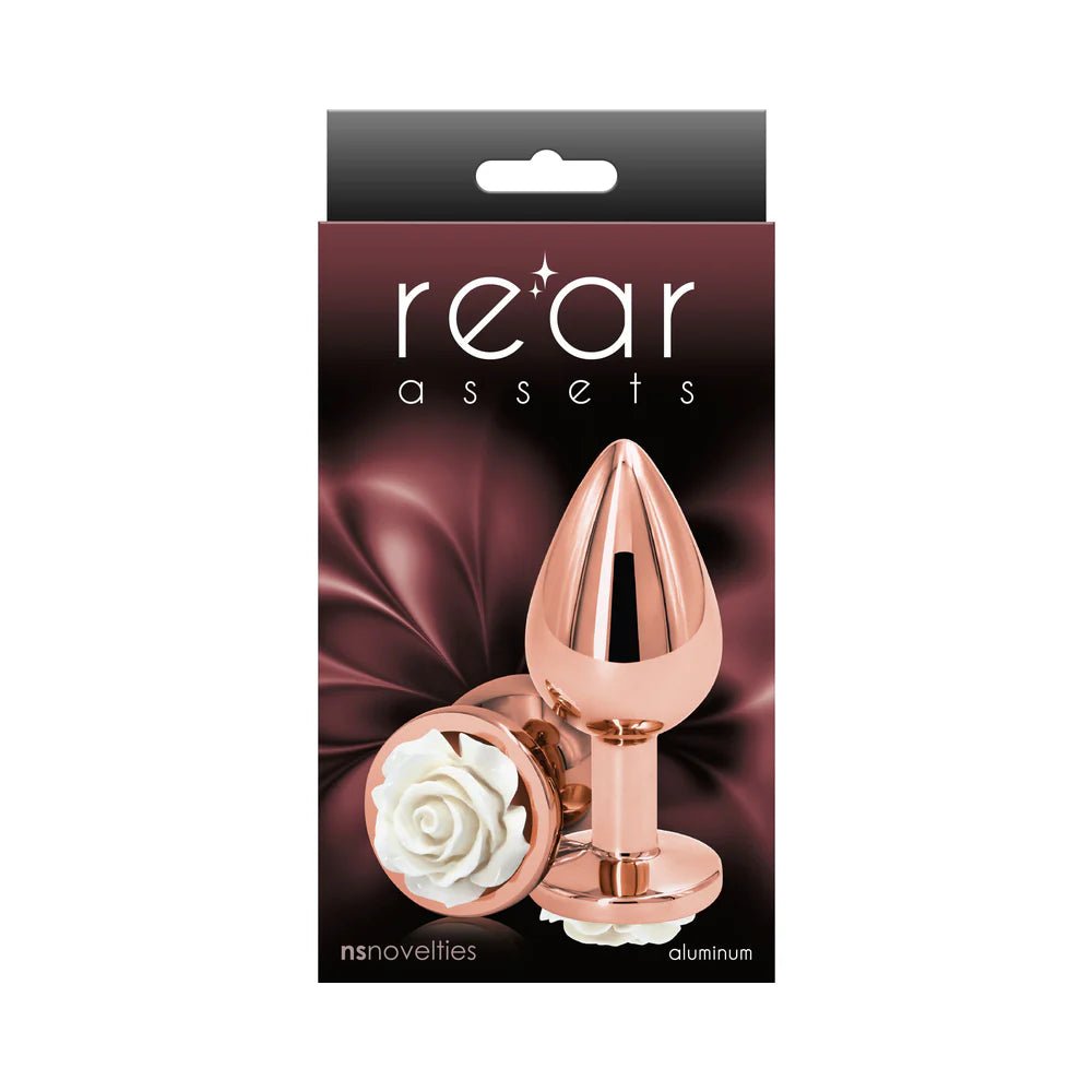 Rear Assets Rose Anal Plug Medium White - TruLuv Novelties
