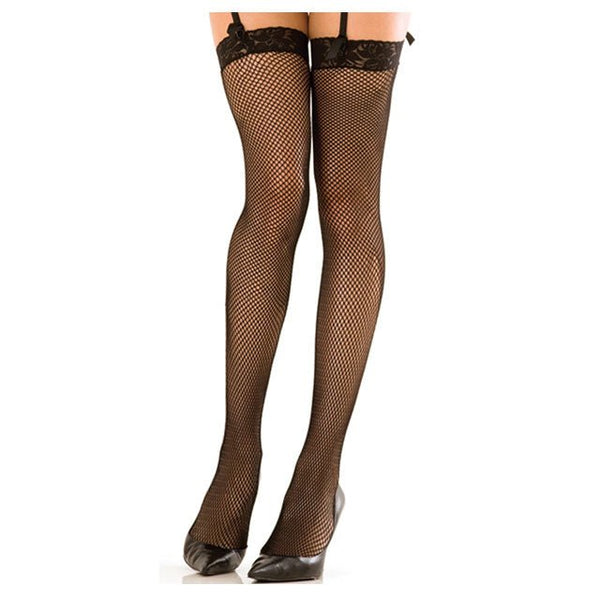 Rene Rofe Lace Top Fishnet Thigh Highs Black O/S - TruLuv Novelties