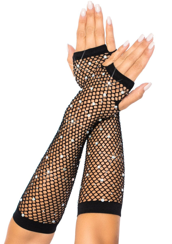 Rhinestone Fishnet Arm Warmers Black - TruLuv Novelties