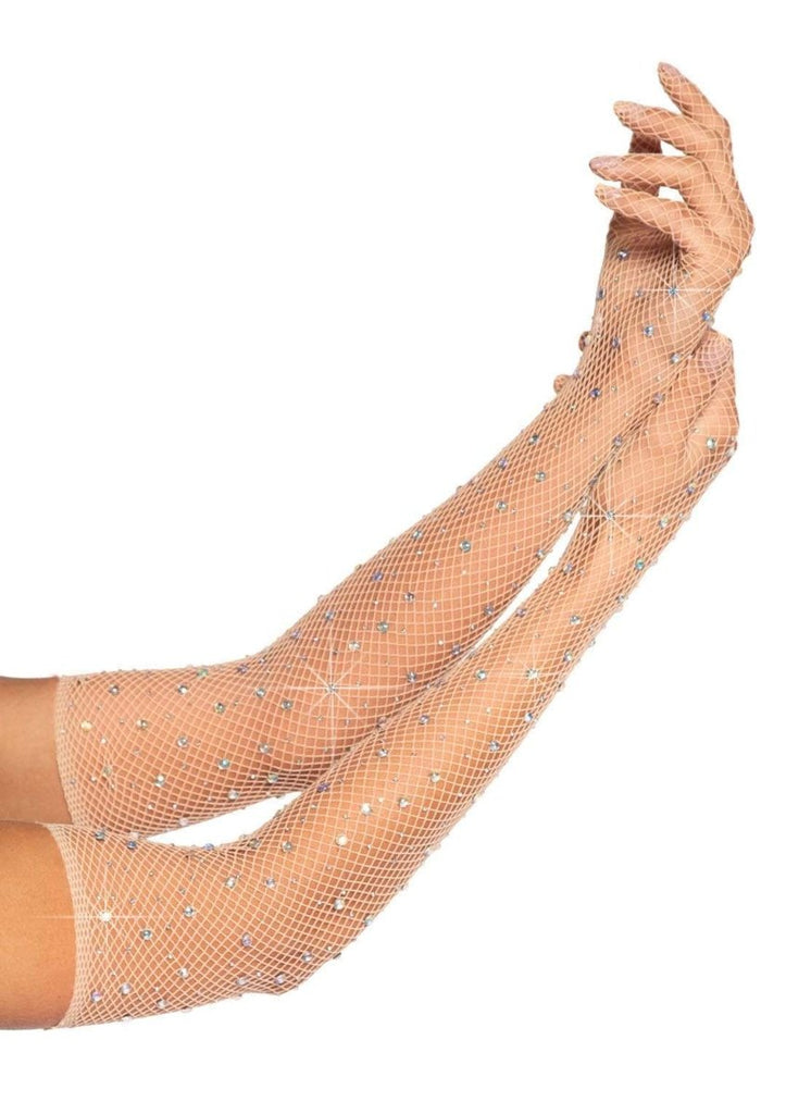 Rhinestone Fishnet Long Gloves Nude - TruLuv Novelties