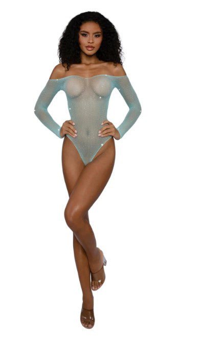 Rhinestone Off Shoulder Bodystocking - Os - Agate - TruLuv Novelties