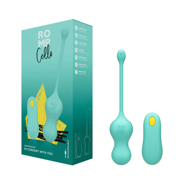 ROMP Cello Rechargeable Remote - Controlled Silicone G - Spot Egg Vibrator Light Teal - TruLuv Novelties