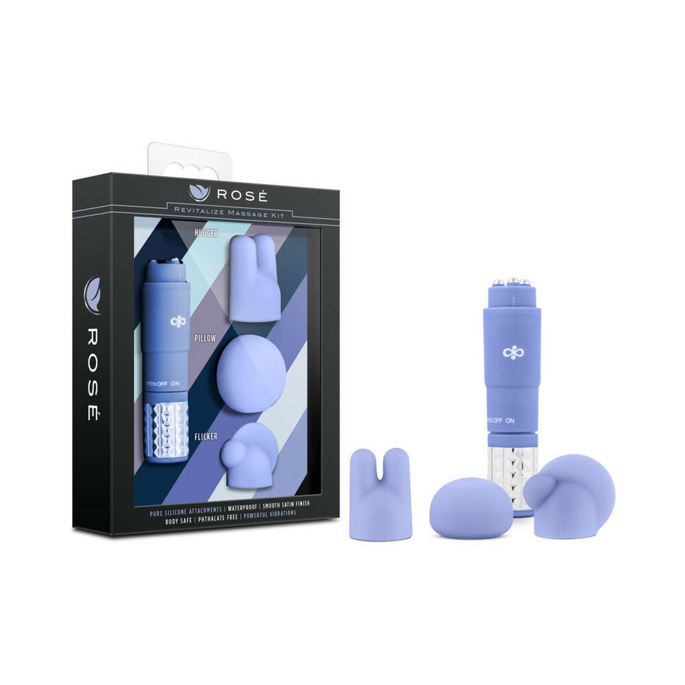 Rose Revitalize Massage Kit with Mini Vibrator & 3 Silicone Attachments Periwinkle - TruLuv Novelties