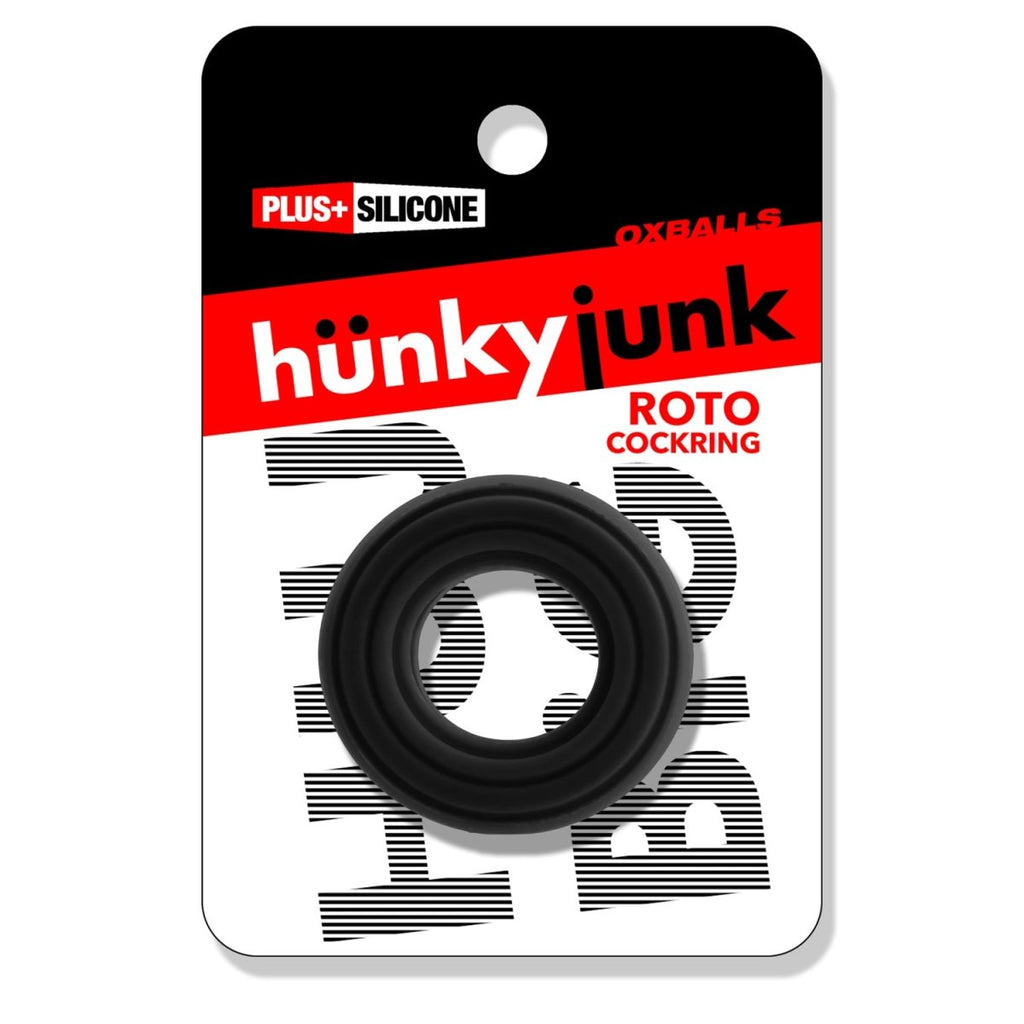 Roto Grooved Gripper-Ribbed Cockring Black Fog - TruLuv Novelties