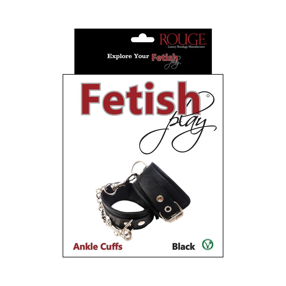 Rouge Fetish Play Vegan Ankle Cuffs Black - TruLuv Novelties