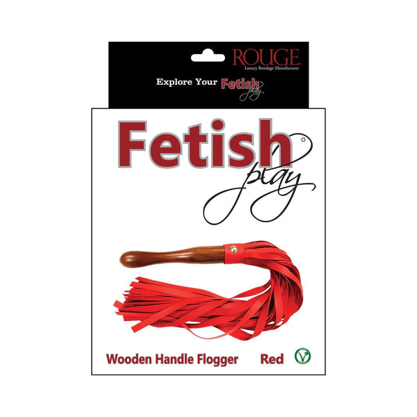 Rouge Fetish Play Vegan Wooden Handle Flogger Red - TruLuv Novelties