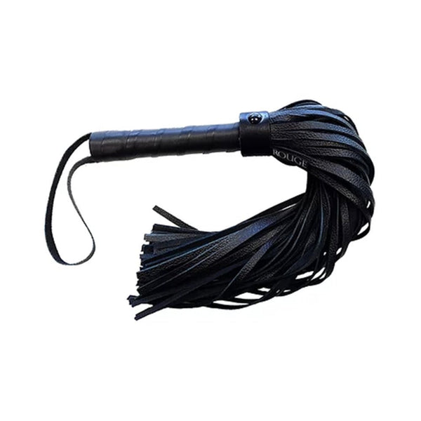 Rouge Long Leather Flogger Black with Black Accessories - TruLuv Novelties